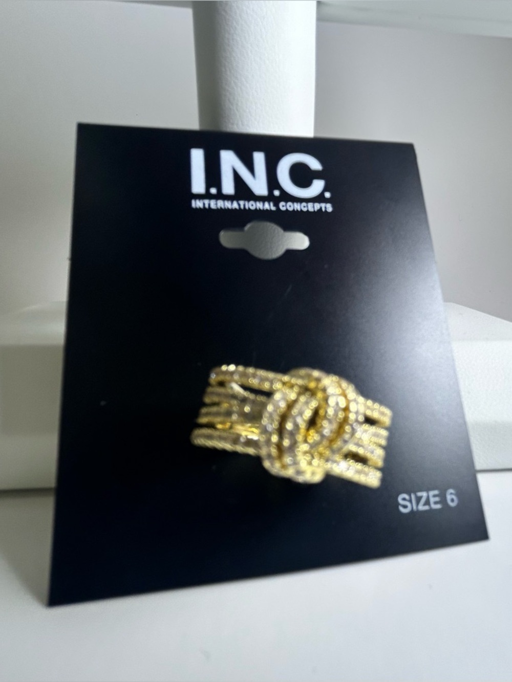 INC International Concepts Gold-Tone Knotted Multi-Row Crystal Ring - Picture 4 of 8